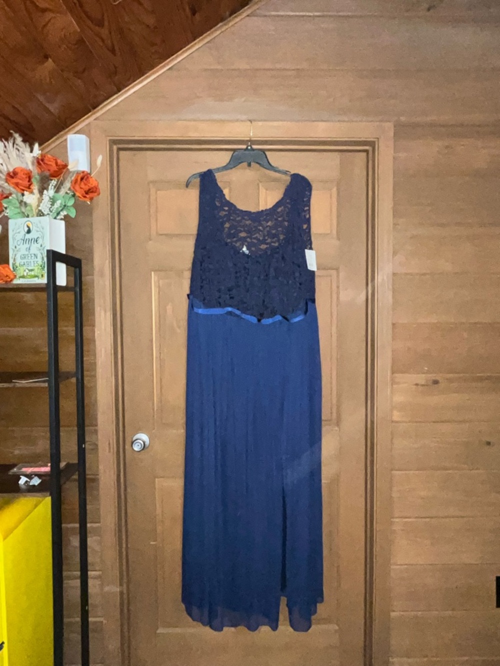 David's Bridal Navy Lace & Chiffon Maxi Bridesmaid Dress
